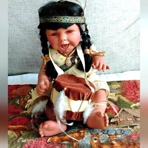 Native American Style Doll with Drum - Black Hair